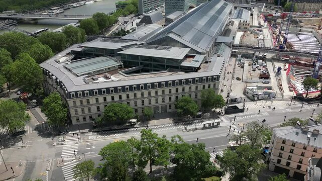  Paris Austerlitz station, France. Aerial drone orbiting