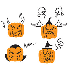 hand drawn doodle pumpkin halloween character illustration