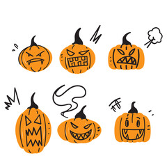 hand drawn doodle pumpkin halloween character illustration
