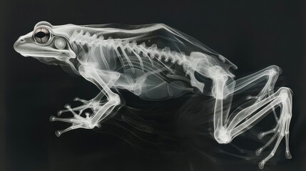 Fototapeta premium frog on X-ray photo in mid-leap, displaying bones