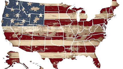 The American flag on a map of the United States