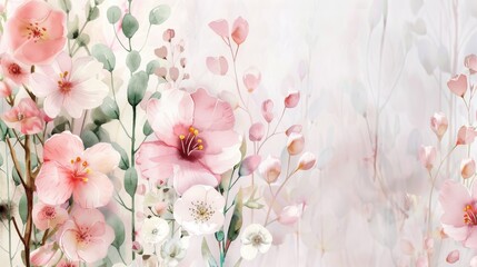 Delicate watercolor flowers in pastel colors, blooming on a white background, capturing the essence of spring --ar 16:9 --personalize g5r34y1 Job ID: 0608235c-4980-40c3-89a7-f8d1bd077f1f
