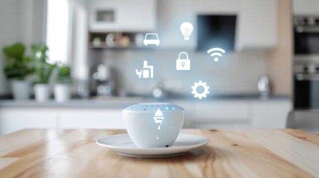 Home essential assistance, featuring a smart home setup with automated systems providing daily help, highlighting convenience and modern living