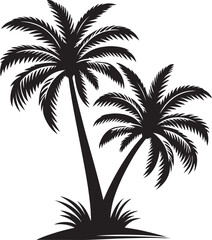 palm tree with boat silhouette vector