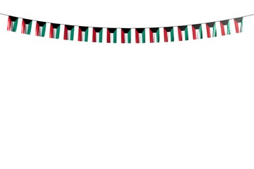 pretty anthem day flag 3d illustration. - many Kuwait flags or banners hanging on string isolated on white