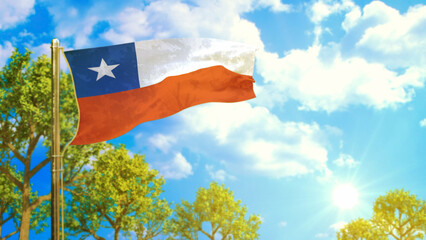 flag of Chile at sunny day, good weather symbol - nature 3D rendering