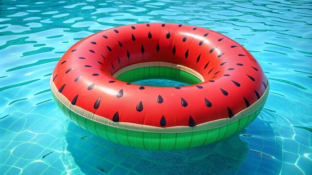 watermelon colored inflatable in swimming pool