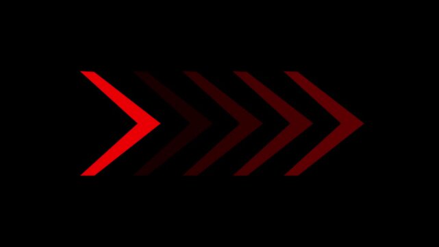  Abstract right direction concept icon red color animation on black background. 