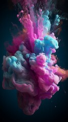 Fototapeta premium Blue and pink color fluid splash vapor cloud dispersing on a glitter dust texture, each particle reflecting light and enhancing the luminosity of the colors, creating a dreamy and ethereal atmosphere,