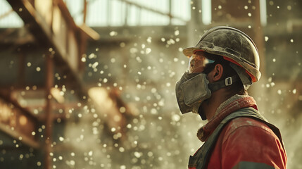 Obraz premium Man in helmet and gas mask