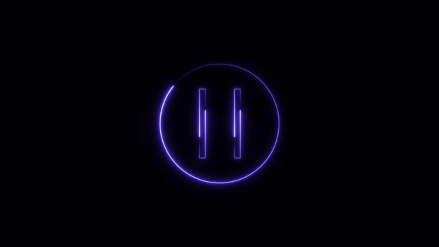  media pause icon neon bright blue color animation. on black background blue color circle 4k video.