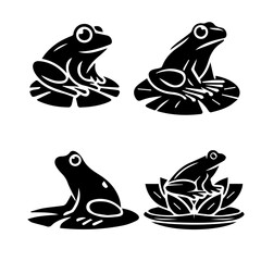 Frog Sitting on a lily pad silhouette isolated on white background