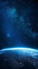 Obraz premium Background of earth from space with a blue sky and stars. 