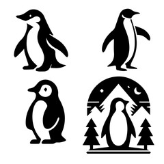 penguin bird silhouette on white background