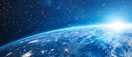 Obraz premium Background of earth from space with a blue sky and stars. 