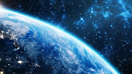 Obraz premium Background of earth from space with a blue sky and stars. 