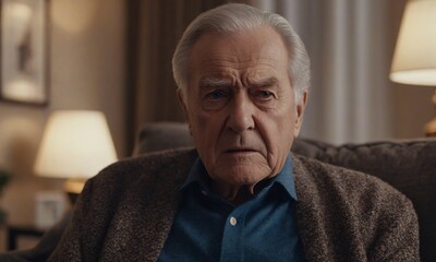 Lonely old man sitting at home, Thoughtful retired man abandoned at nursing home