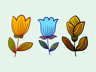 Set of flower, plants on pots, vases floral element vector illustration. Isolated on white background.