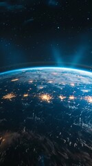 Obraz premium Background of earth from space with a blue sky and stars. 