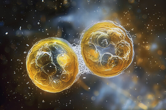 Euglenoids undergoing binary fission, dividing into two identical daughter cells