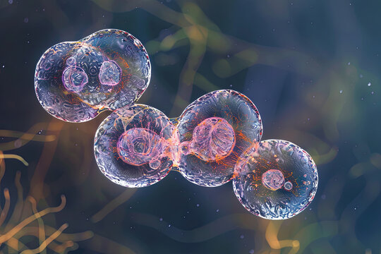 Euglenoids undergoing binary fission, dividing into two identical daughter cells