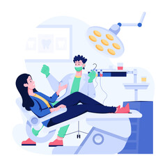 Teeth examination and dental treatment, flat illustration 