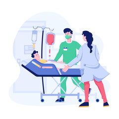 A flat character illustration of sick patient visit 