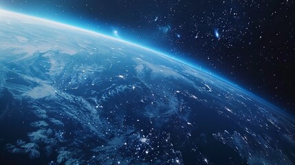 Fototapeta premium Background of earth from space with a blue sky and stars. 