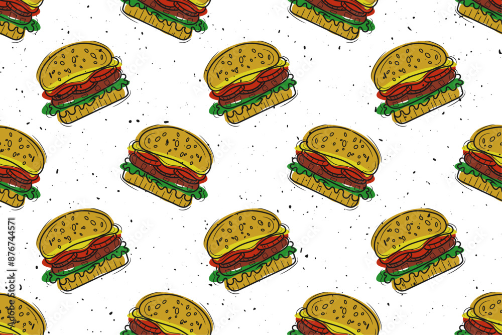 Aufkleber hamburger background. vector background made of repeating colored hamburgers.