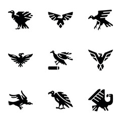 Set of Raptor Bird Solid Icons 

