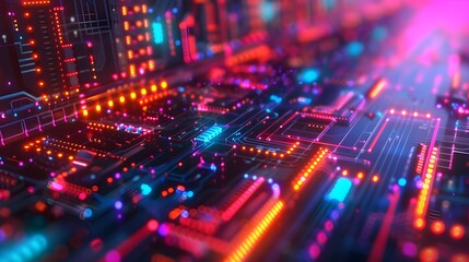 Obraz premium Vibrant Futuristic Parallel Computing System with Interconnected Nodes
