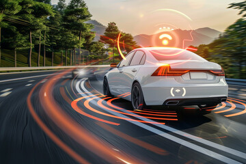 In the future, autonomous smart cars will scan the road for hazards, IoT concept with graphic sensors and radar signals