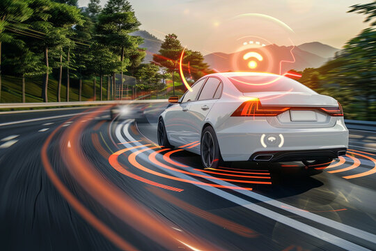 In the future, autonomous smart cars will scan the road for hazards, IoT concept with graphic sensors and radar signals