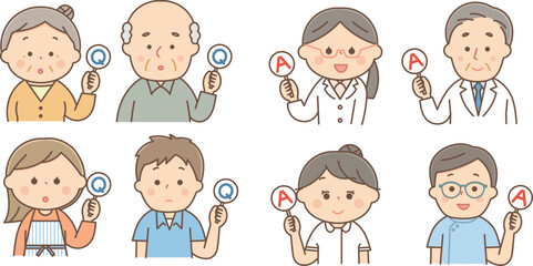 質問をする患者と応答する医師のイラストセット