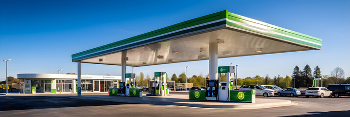 Daytime view of a busy BP Petrol Station with luminous green branding, strategically placed for customer convenience