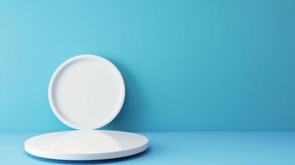 Stunning blue studio background with a blank product display on a podium. Eyecatching 3D rendering for your next project.