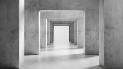 Obraz premium Empty modern concrete hallway with indirect ceiling lights, industrial interior background.