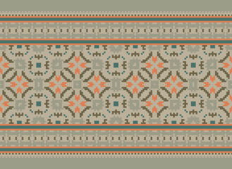 Cross Stitch Seamless Pattern, Traditional Pixel Geometric Abstract Ethnic Pattern for Clothing, fabric, wallpaper, Batik, Knitwear, Pixel Art. Ethnic Art Designer.