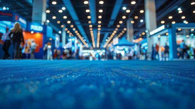 Blurred Convention Center with Blue Carpet and Attendees