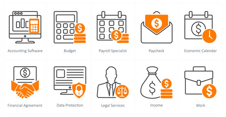 A set of 10 Accounting icons as accounting software, budget, payroll specialist