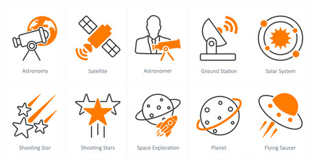 Fototapeta premium A set of 10 Astronomy icons as astronomy, satellite, astronomer