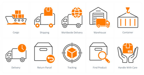 A set of 10 Delivery icons as cargo, shipping, worldwide delivery