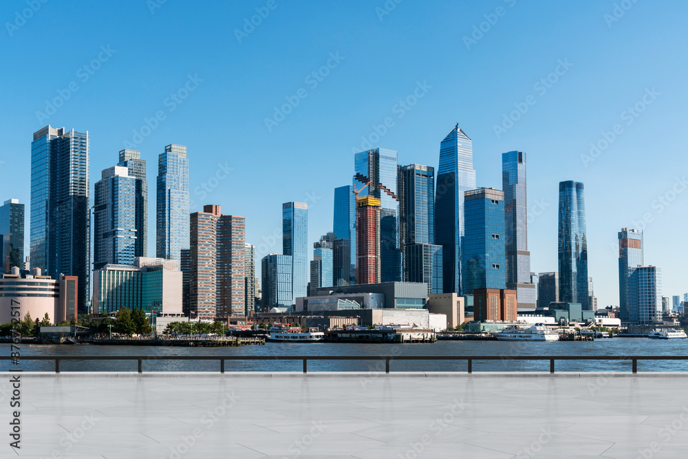 Wall mural skyscrapers cityscape downtown, new york skyline buildings. beautiful real estate. day time. empty r