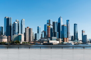 Skyscrapers Cityscape Downtown, New York Skyline Buildings. Beautiful Real Estate. Day time. Empty rooftop View. Success concept.