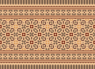 Cross Stitch Seamless Pattern, Traditional Pixel Geometric Abstract Ethnic Pattern for Clothing, fabric, wallpaper, Batik, Knitwear, Pixel Art. Ethnic Art Designer.