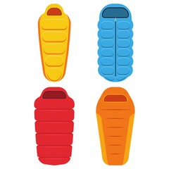 Backpacking sleeping bags vector cartoon set isolated on a white background.