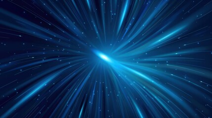 Vibrant abstract tunnel with speedy light bursts on dynamic technology concept in blue and green hues.