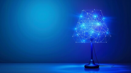 Table lamp Low poly design of interconnected lines and dots Blue background