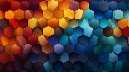 Vibrant hexagon pattern with contemporary motifs and bold hues in high definition, ideal for modern design projects.