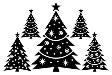 Christmas tree icon. Set of black christmas tree icons on white background. Vector illustration
